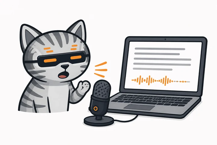 音声をパソコンで文字起こしするマオシーバ猫